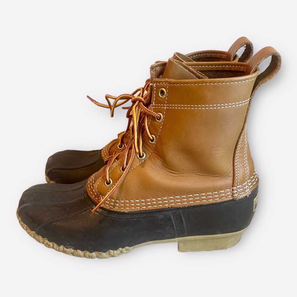 L.L. Bean Brown Leather Lace-up Rain Duck Boots Sz 8